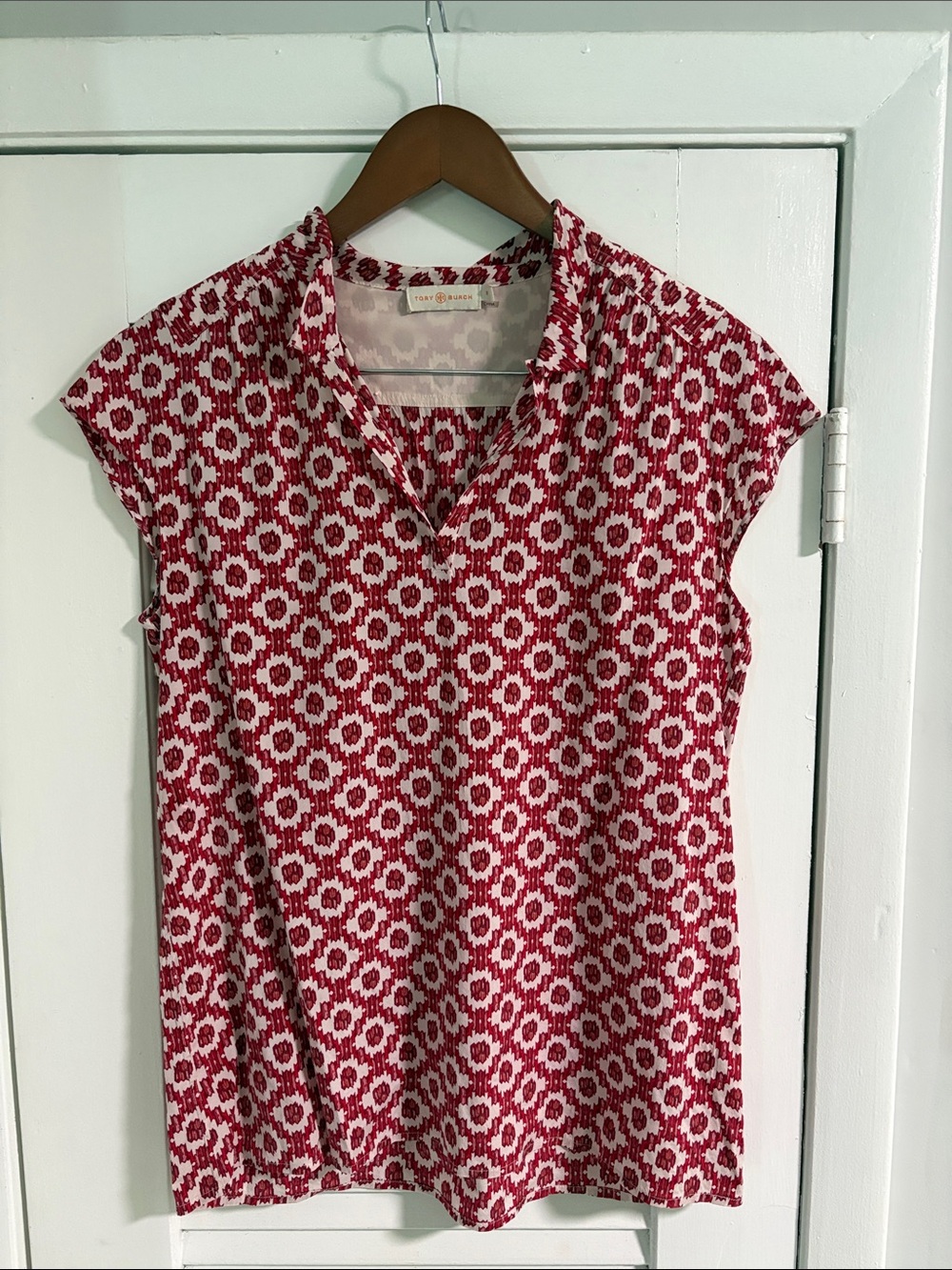 Tory Burch Silk Geometric  V-Neck Top